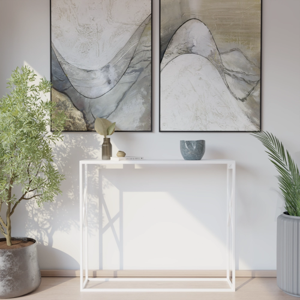 Metalowa konsola Recta w przedpokoju