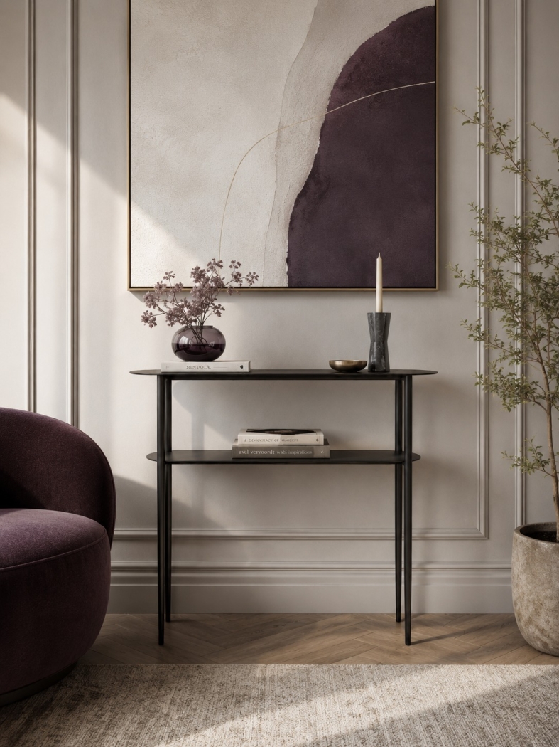 Konsola metalowa Luna na zwężanych nogach - elegancki stolik konsolowy