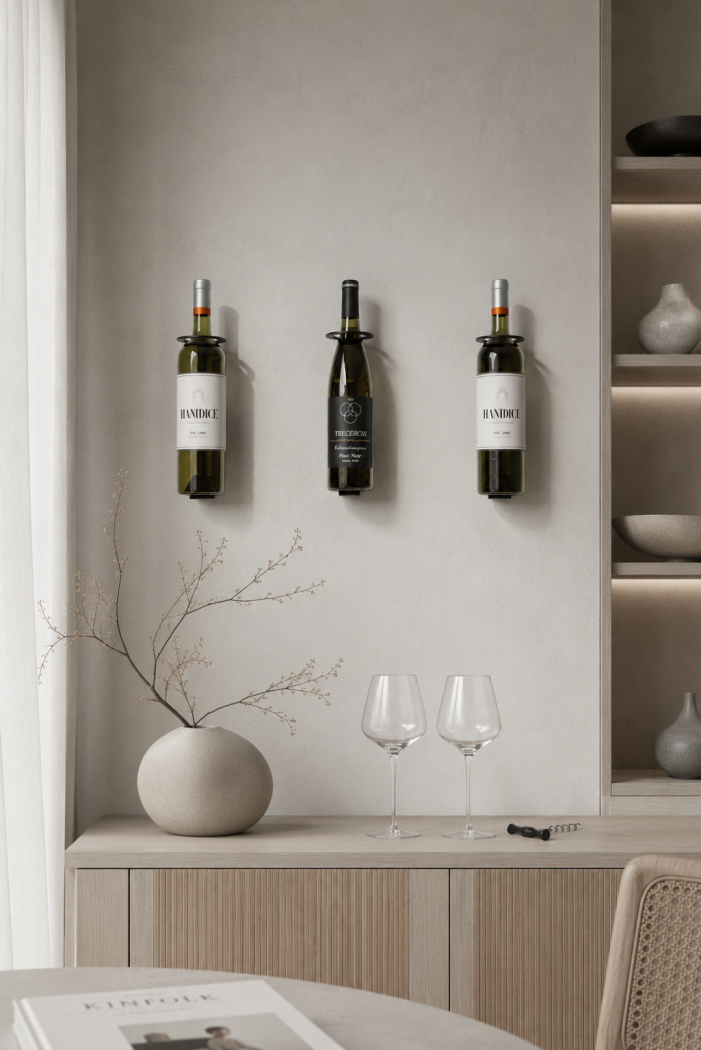 Wieszak na wino Cava ścienny - metalowy stojak lewitujący na butelkę