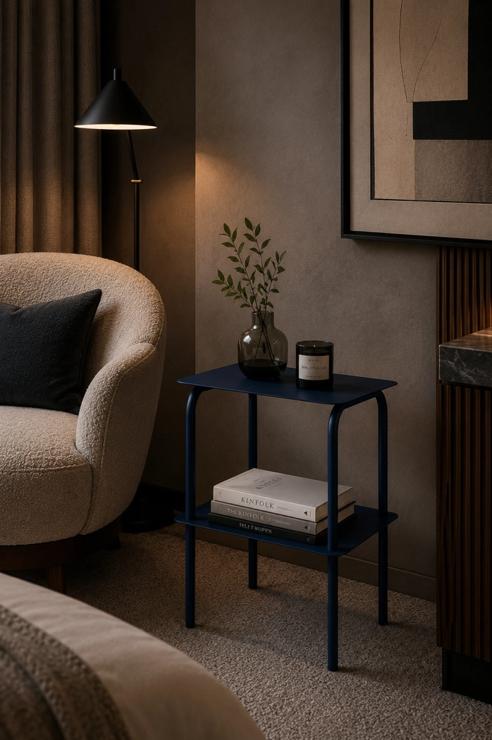 Stolik pomocniczy metalowy Structa dwupoziomowy - stolik boczny loft
