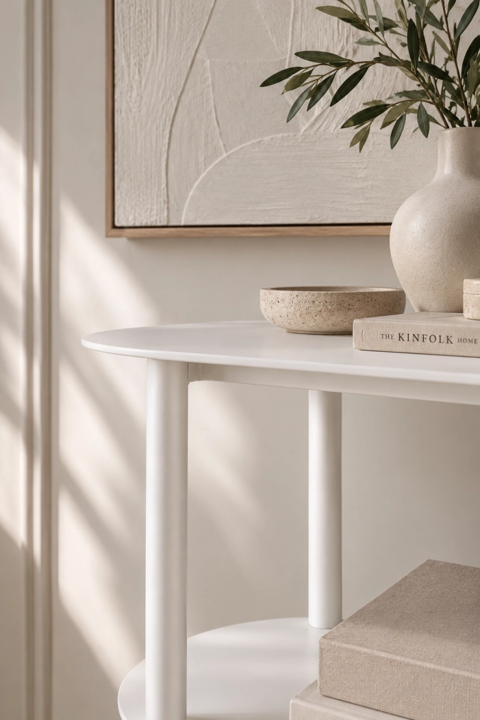 Konsola metalowa Luna Mini na zwężanych nogach - elegancki stolik konsolowy