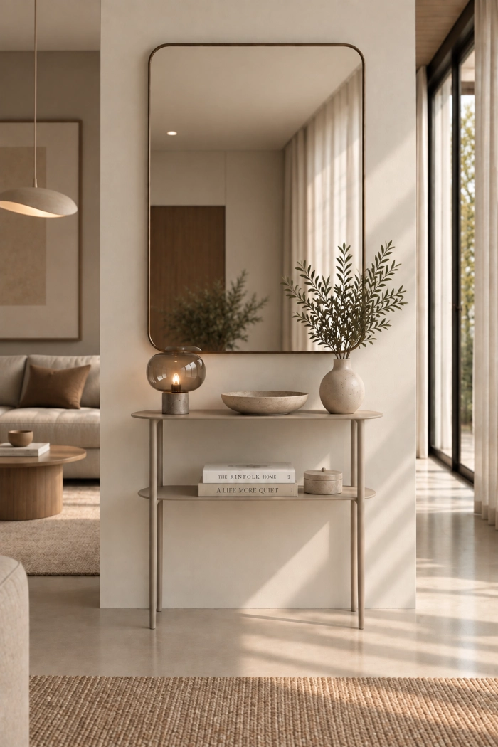 Konsola metalowa Luna Mini na zwężanych nogach - elegancki stolik konsolowy