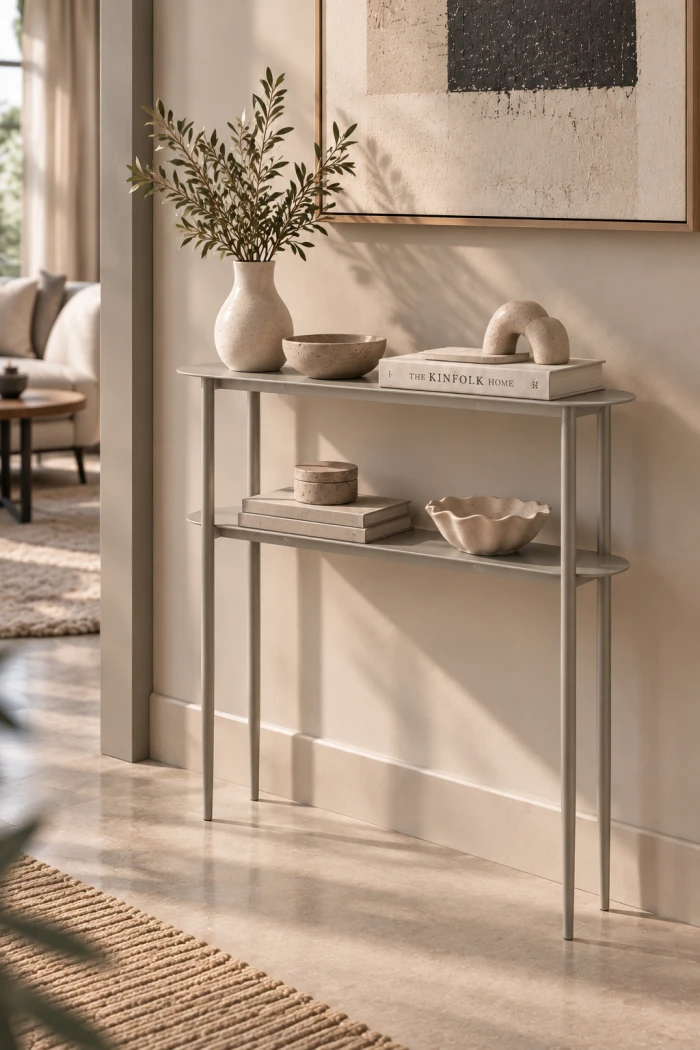 Konsola metalowa Luna na zwężanych nogach - elegancki stolik konsolowy